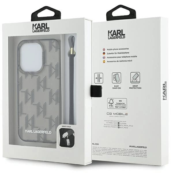 Karl Lagerfeld IML Mono KL Pattern & Cord case for iPhone 15 Pro Max - black