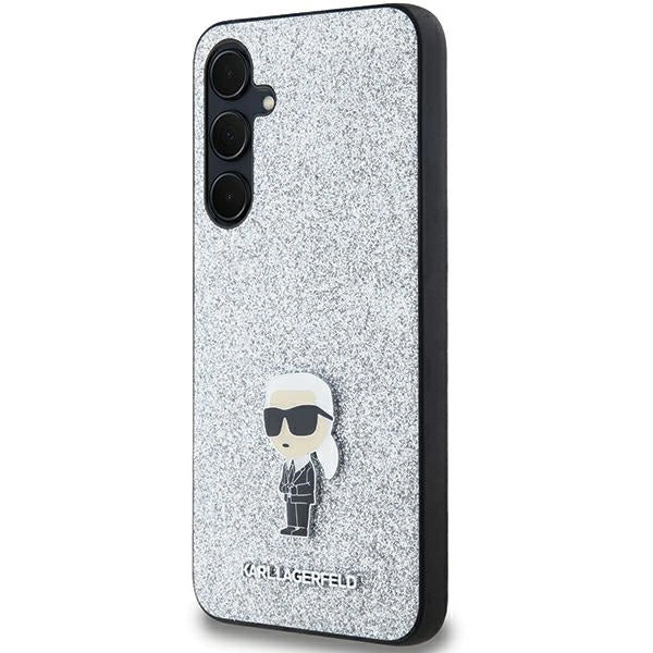 Karl Lagerfeld Fixed Glitter Ikonik Logo Metal Pin case for Samsung Galaxy A35 - silver