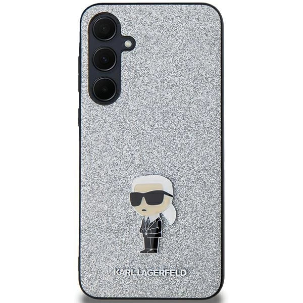 Karl Lagerfeld Fixed Glitter Ikonik Logo Metal Pin case for Samsung Galaxy A35 - silver