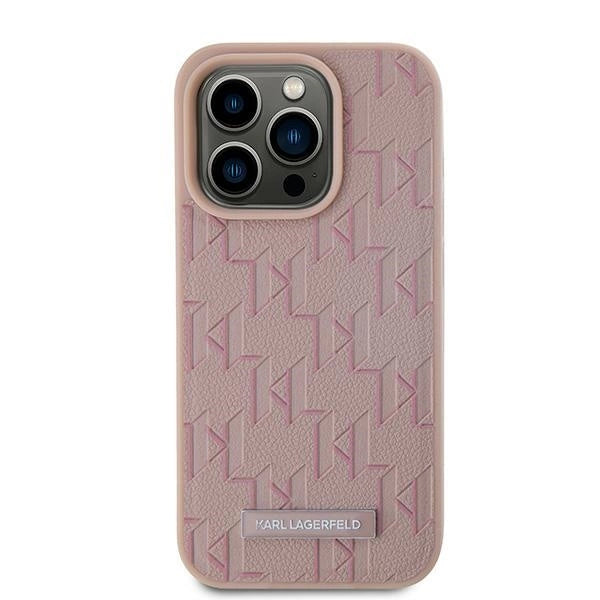 Karl Lagerfeld Leather Monogram Metal Logo case for iPhone 15 Pro - pink