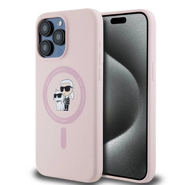 Karl Lagerfeld Silicone Karl&Choupette MagSafe Case for iPhone 15 Pro - Pink