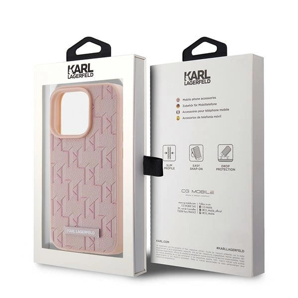 Karl Lagerfeld Leather Monogram Metal Logo case for iPhone 15 Pro Max - pink