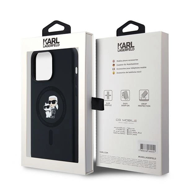 Karl Lagerfeld Silicone Karl&Choupette Ring MagSafe case for iPhone 15 Pro Max - black