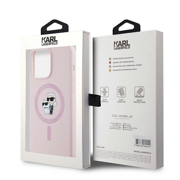 Karl Lagerfeld Silicone Karl&Choupette Ring MagSafe Case for iPhone 15 Pro Max - Pink