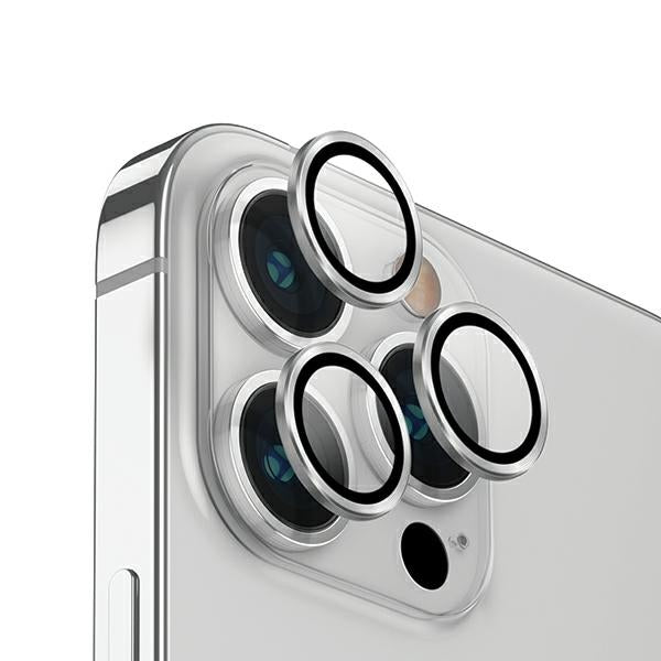 Uniq Optix Aluminium Kamera Lens Beskytter til iPhone 14 Pro / 14 Pro Max kamera objektiv med applikator - sølv