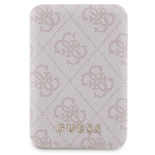 Guess 4G Metal Logo-kasset til iPhone 15 Pro + 5000mAh MagSafe powerbank - pink