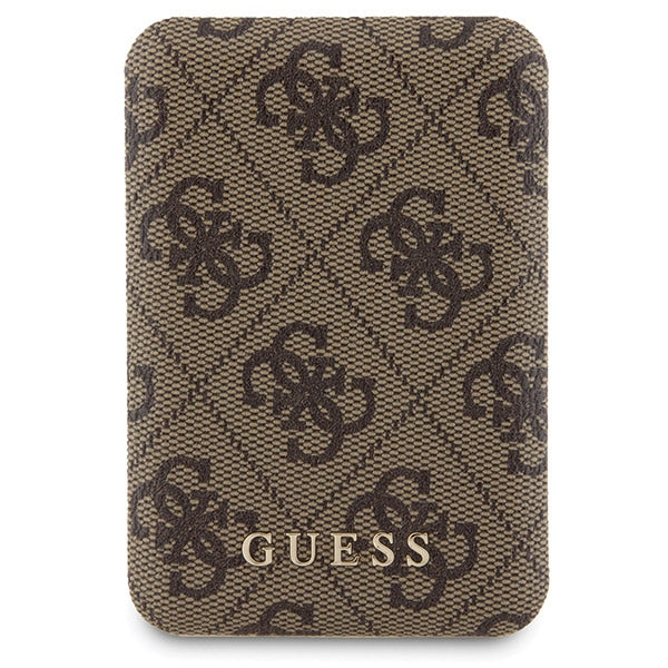 Guess 4G Metal Logo-kasset til iPhone 15 Pro + 5000mAh MagSafe powerbank - brun