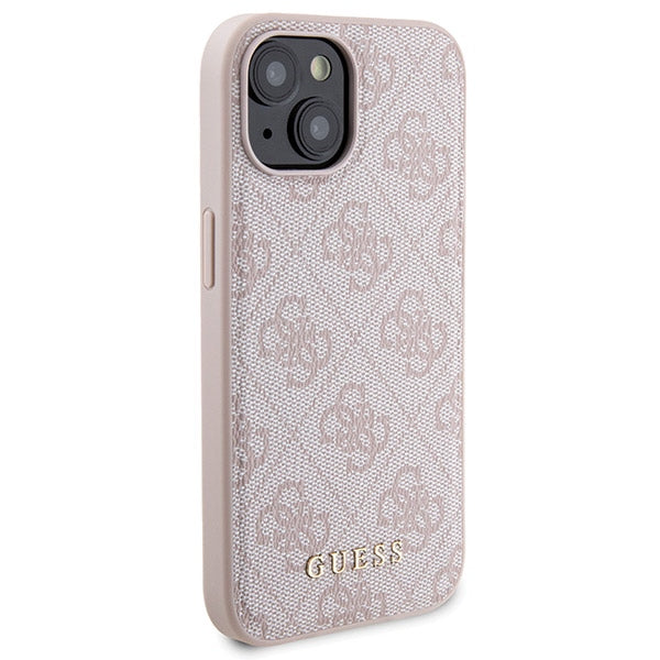 Guess 4G Metal Logo-kasset til iPhone 15 + 5000mAh MagSafe powerbank - pink