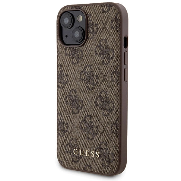 Guess 4G Metal Logo case set for iPhone 15 + 5000mAh MagSafe power bank - brown