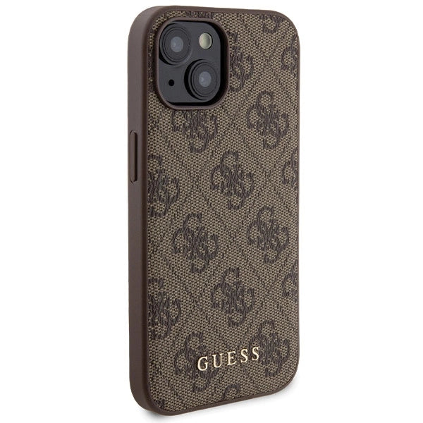 Guess 4G Metal Logo case set for iPhone 15 + 5000mAh MagSafe power bank - brown