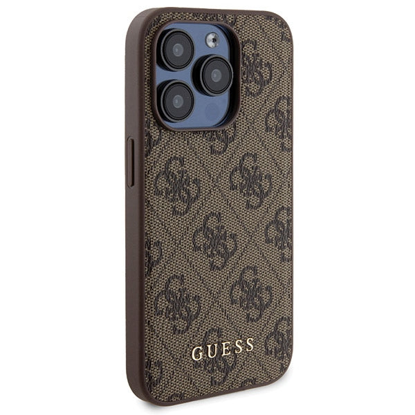 Guess 4G Metal Logo-kasset til iPhone 15 Pro Max + 5000mAh MagSafe powerbank - brun