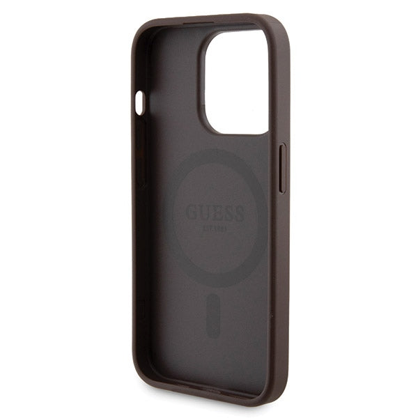 Guess 4G Metal Logo-kasset til iPhone 15 Pro Max + 5000mAh MagSafe powerbank - brun