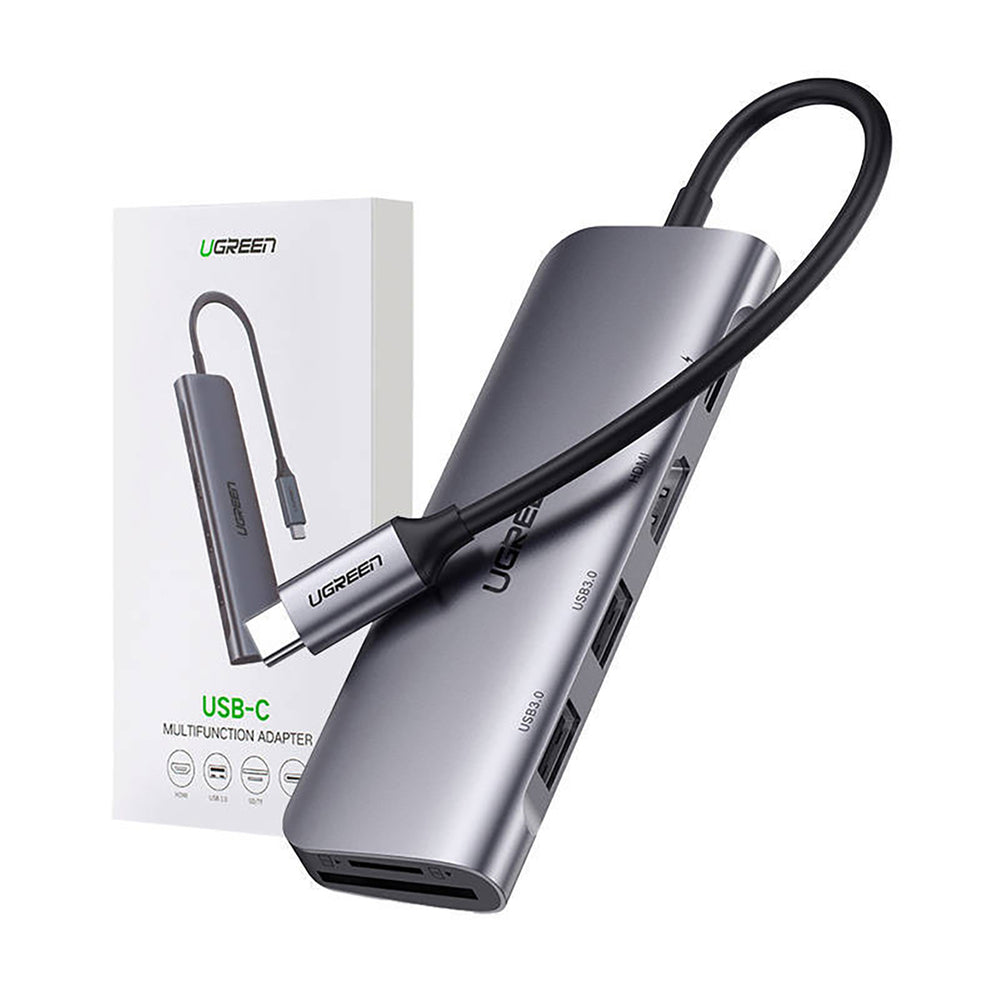 Ugreen CM195 6in1 adapter USB-C - HDMI / 2x USB-A 3.0 / USB-C PD / SD / TF-læser - grå