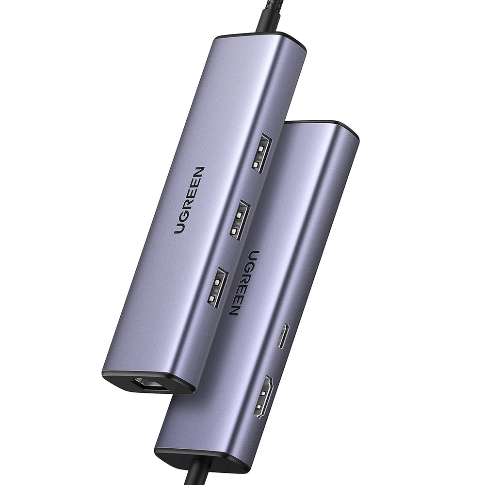 HUB Ugreen CM512 15598 6in1 USB-C - 3x USB-A 3.0 / HDMI / RJ45 / USB-C PD - grå