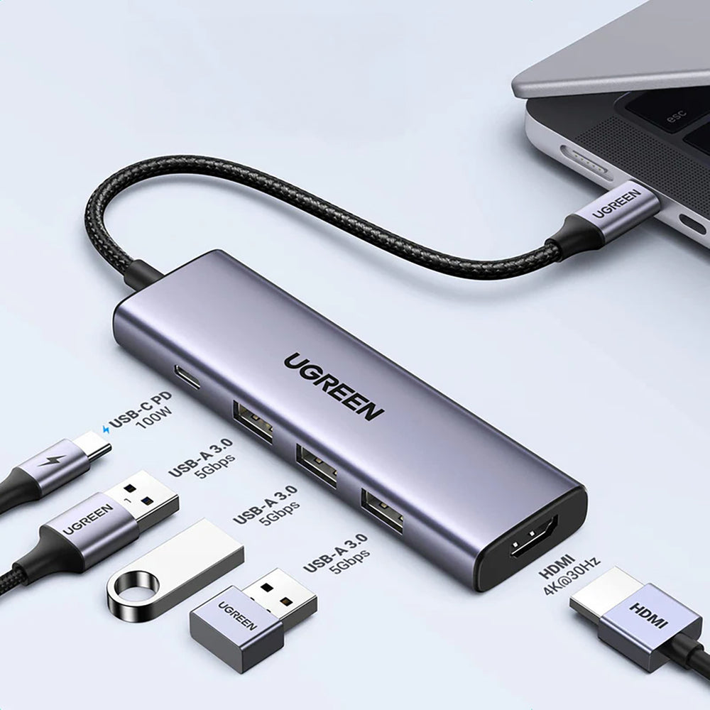HUB Ugreen CM511 15597 5in1 USB-C - USB-C PD / HDMI / 3x USB-A 3.0 - grå