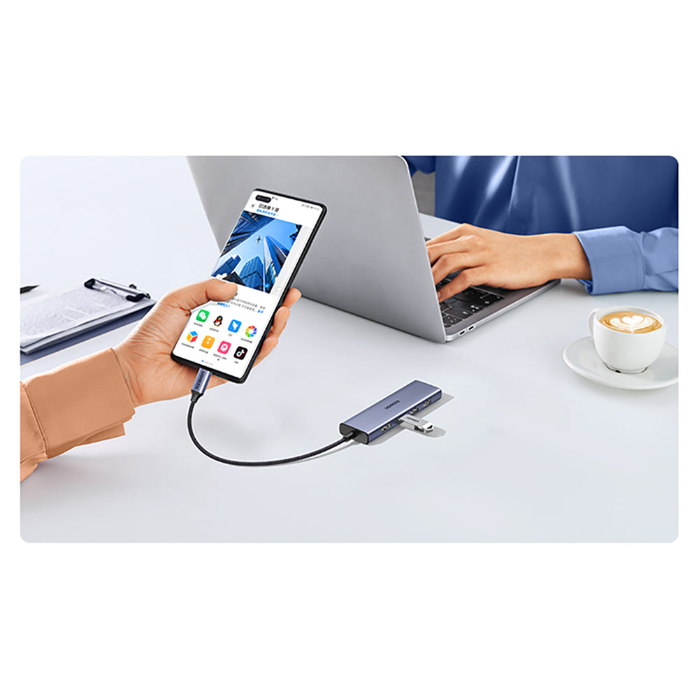 HUB Ugreen CM511 20956A 6in1 USB-C - HDMI / 3x USB-A 3.0 / SD/TF-kortlæser - grå