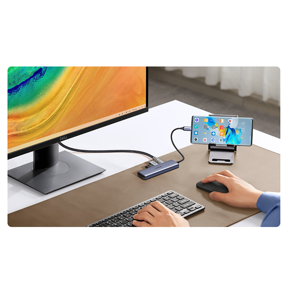 HUB Ugreen CM511 20956A 6in1 USB-C - HDMI / 3x USB-A 3.0 / SD/TF-kortlæser - grå