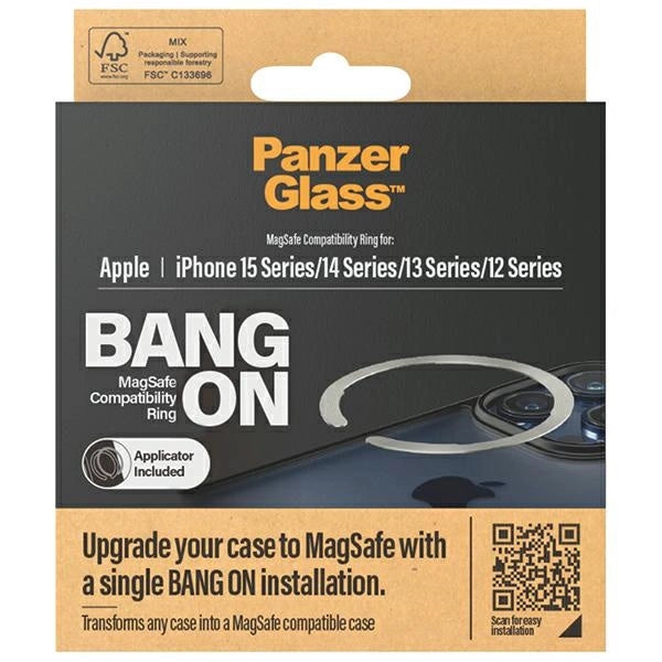 MagSafe PanzerGlass Bang ON-ring til iPhone 12 / 13 / 14 / 15 - sølv