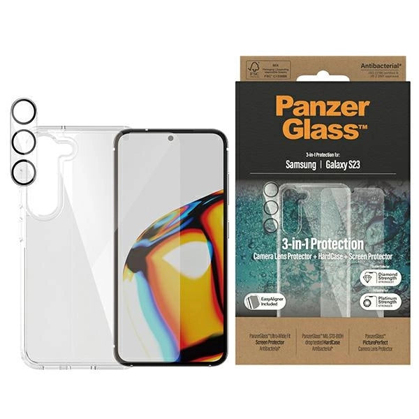 PanzerGlass Bundle 3in1 Gennemsigtige Case + Film + Kamerabeskytter til Samsung Galaxy S23