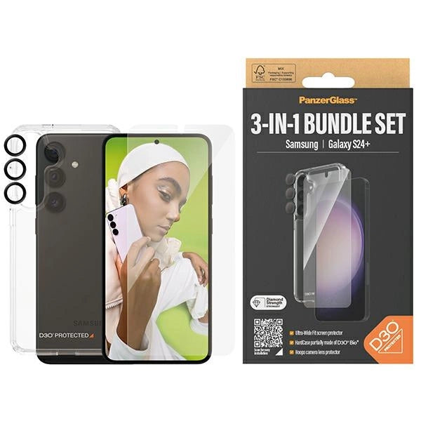 PanzerGlass Bundle 3in1 sæt gennemsigtigt etui + folie + kameraomslag til Samsung Galaxy S24+
