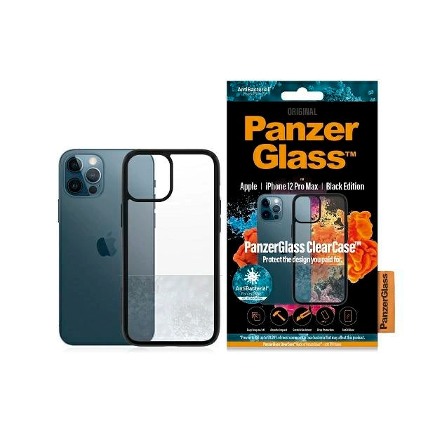 PanzerGlass ClearCase antibakterielt fodtøj til iPhone 12 Pro Max - gennemsigtigt og sort