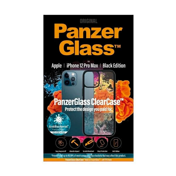 PanzerGlass ClearCase antibakterielt fodtøj til iPhone 12 Pro Max - gennemsigtigt og sort