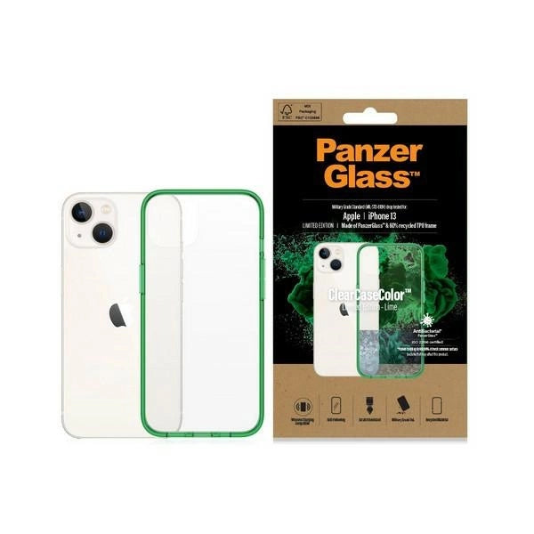 PanzerGlass ClearCase antibakteriel beholder med Military Grade certifikat til iPhone 13 / 14 / 15 - gennemsigtig grøn