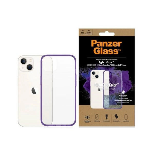 PanzerGlass ClearCase antibakteriel beholder med Military Grade certifikat til iPhone 13 / 14 / 15 - gennemsigtig lilla