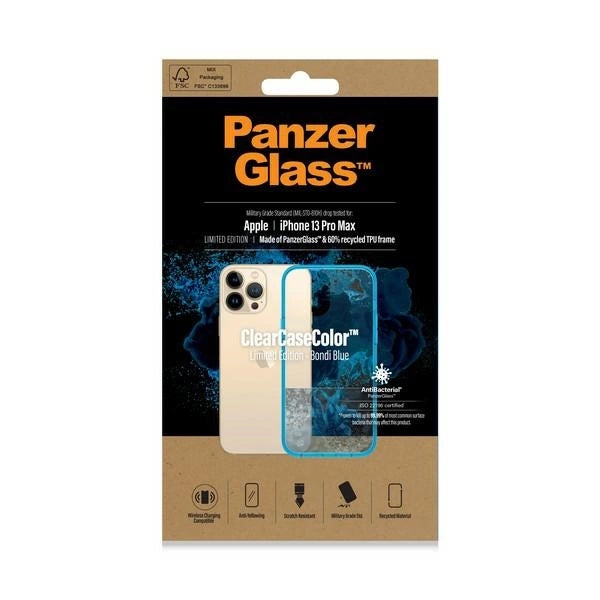 PanzerGlass ClearCase Antibakteriel Military Grade Certified Case til iPhone 13 Pro Max - Transparent Blue