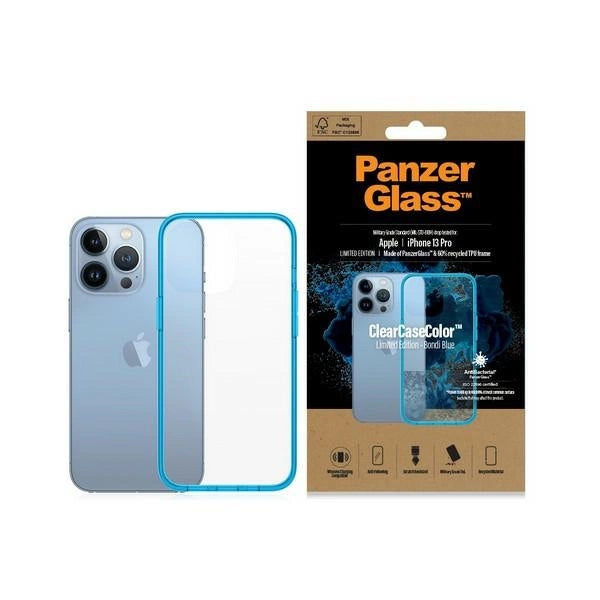 PanzerGlass ClearCase Antibakteriel Military Grade Certified Case til iPhone 13 Pro - Transparent Blue