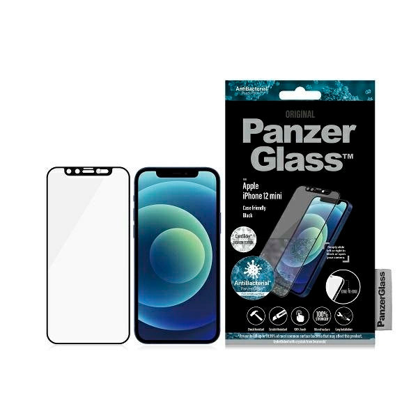 PanzerGlass E2E Microfracture Antibacterial Glass med Swarovsky Crystal Camera Cover til iPhone 12 mini - med sort ramme