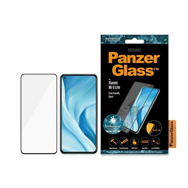 PanzerGlass E2E Regelmæssig hærdet glas til Xiaomi Mi 11 Lite 5G antibakteriel - med sort ramme