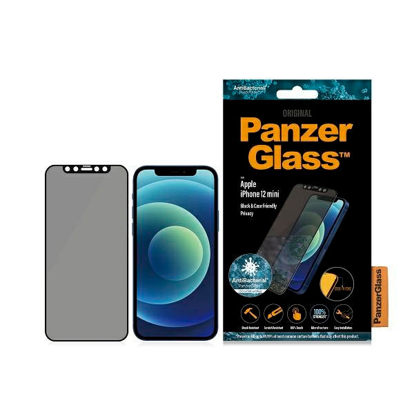 PanzerGlass E2E Super+ Microfracture antibakterielt hærdet glas til iPhone 12 mini - med sort ramme