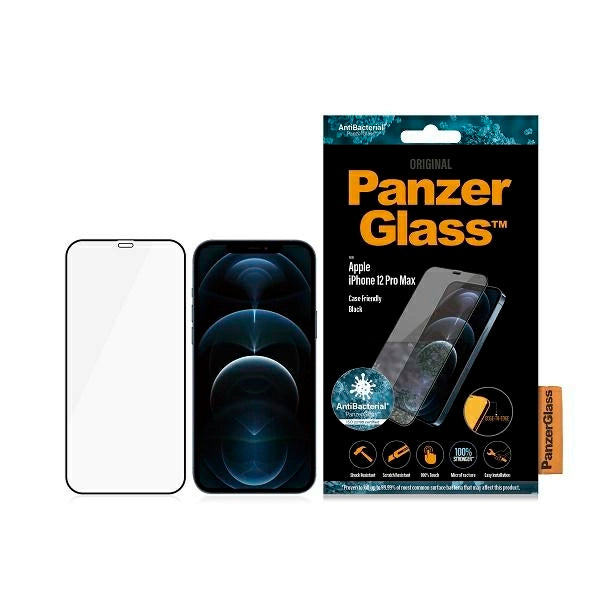 PanzerGlass E2E Super+ Microfracture antibakterielt hærdet glas til iPhone 12 Pro Max - med sort ramme