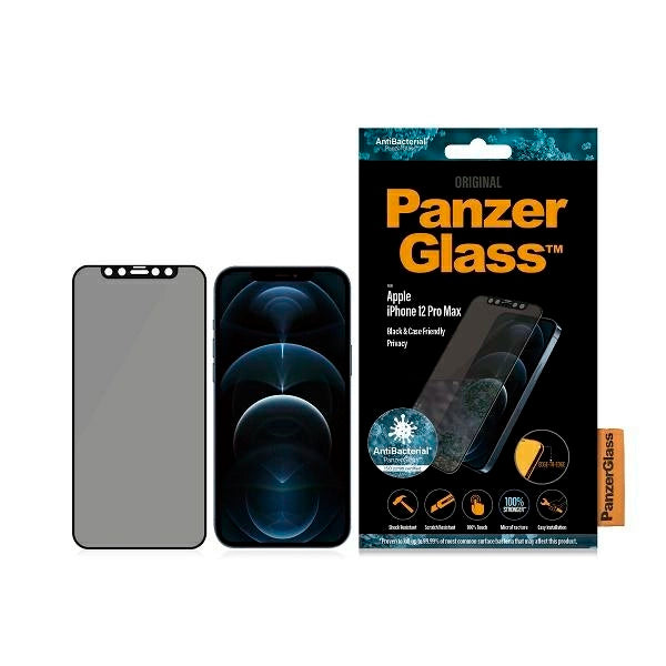 PanzerGlass E2E Super+ Microfracture antibakterielt hærdet glas til iPhone 12 Pro Max - med sort ramme
