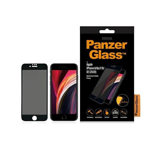 PanzerGlass E2E Super+ privatlivsbeskyttelse hærdet glas til iPhone 6 / 6s / 7 / 8 / SE 2020 / SE 2022 - med sort ramme