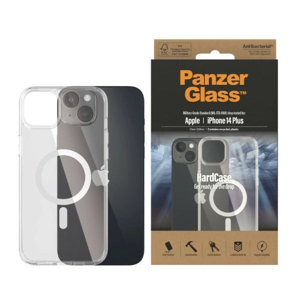 PanzerGlass HardCase med MagSafe Antibacterial Military Grade Certified Case til iPhone 14 Plus / 15 Plus - Transparent
