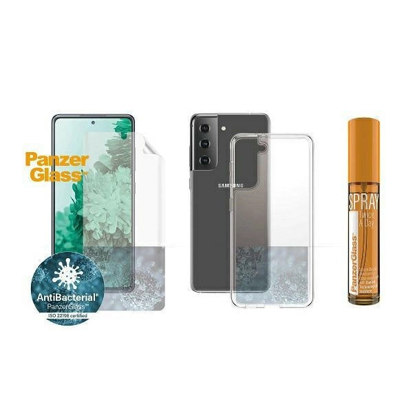 PanzerGlass Protection Set til Samsung Galaxy S21 TPU Film + ClearCase + Rengøringsvæske 30ml
