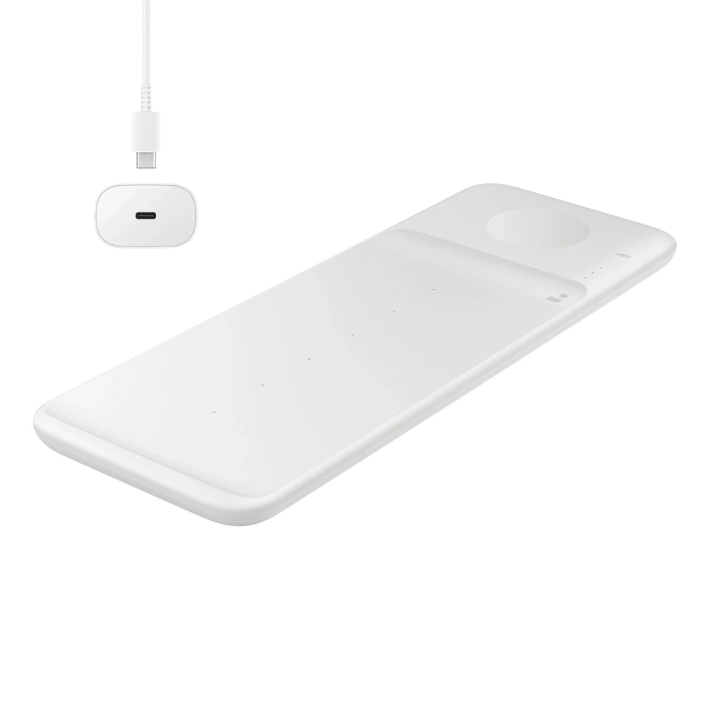 Samsung Trio EP-P6300TWEGEU 3in1 induktiv oplader til telefon / Galaxy Watch / Buds - hvid + strømoplader + kabel