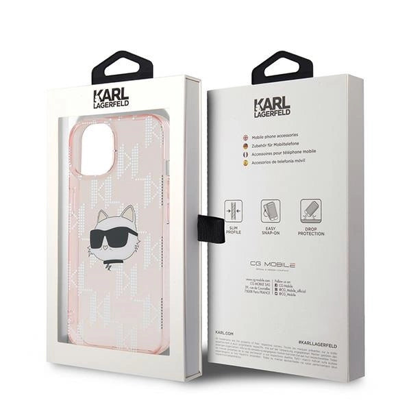 Karl Lagerfeld IML Choupette Head & Monogram case for iPhone 14 / 15 / 13 - pink