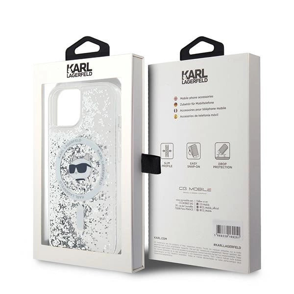 Karl Lagerfeld Liquid Glitter Choupette Head MagSafe case for iPhone 14 / 15 / 13 - transparent