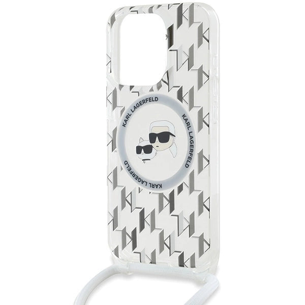 Karl Lagerfeld IML Crossbody Monogram Karl & Choupette Head MagSafe Case for iPhone 15 Pro - Transparent