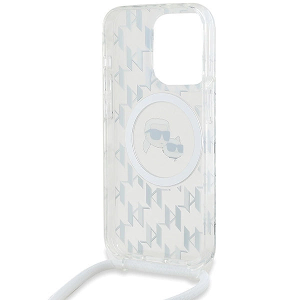 Karl Lagerfeld IML Crossbody Monogram Karl & Choupette Head MagSafe Case for iPhone 15 Pro - Transparent