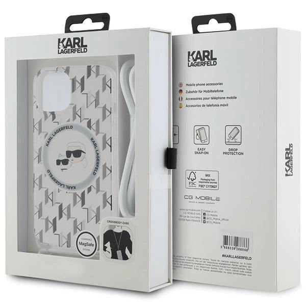 Karl Lagerfeld IML Crossbody Monogram Karl & Choupette Head MagSafe Case for iPhone 15 / 14 / 13 - Transparent