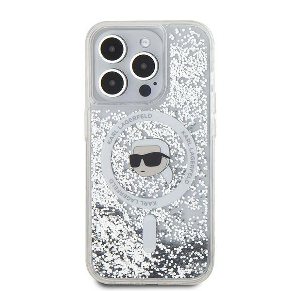 Karl Lagerfeld Liquid Glitter Karl Head MagSafe case for iPhone 15 Pro Max - transparent