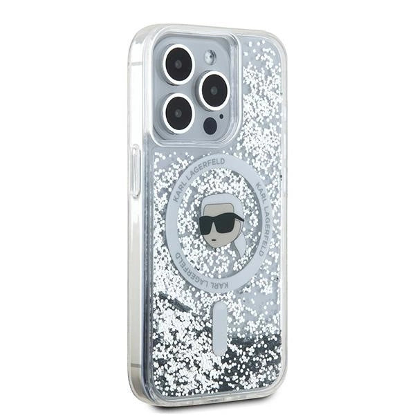 Karl Lagerfeld Liquid Glitter Karl Head MagSafe case for iPhone 15 Pro Max - transparent