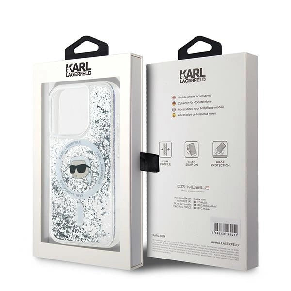 Karl Lagerfeld Liquid Glitter Karl Head MagSafe case for iPhone 15 Pro Max - transparent