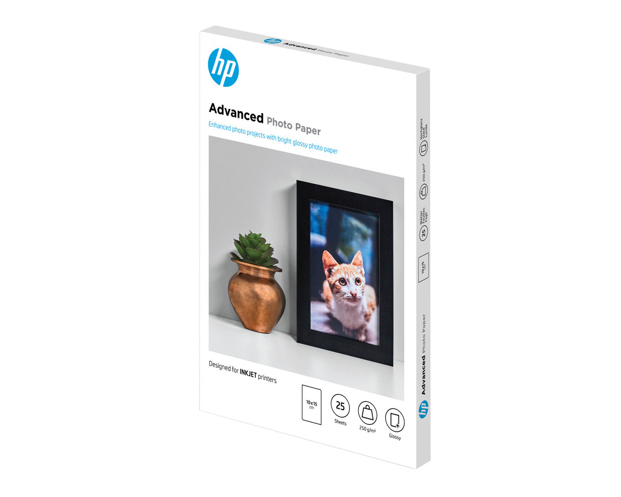 HP Advanced-fotopapir, blankt, 250 g/m2, 10 x 15 cm (101 x 152 mm), 25 ark