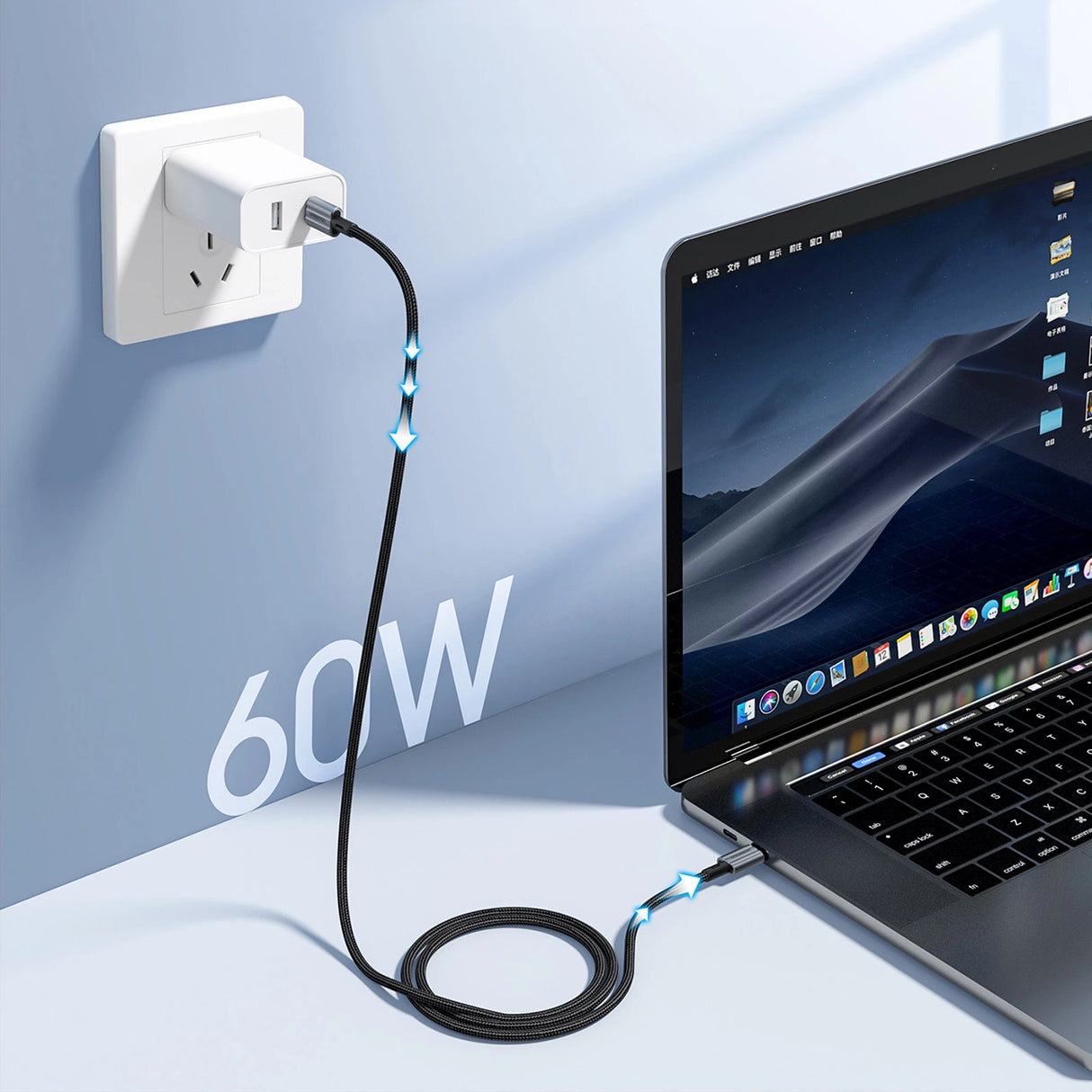 Choetech XCC-1014 USB-C / USB-C PD 60W kabel - grå