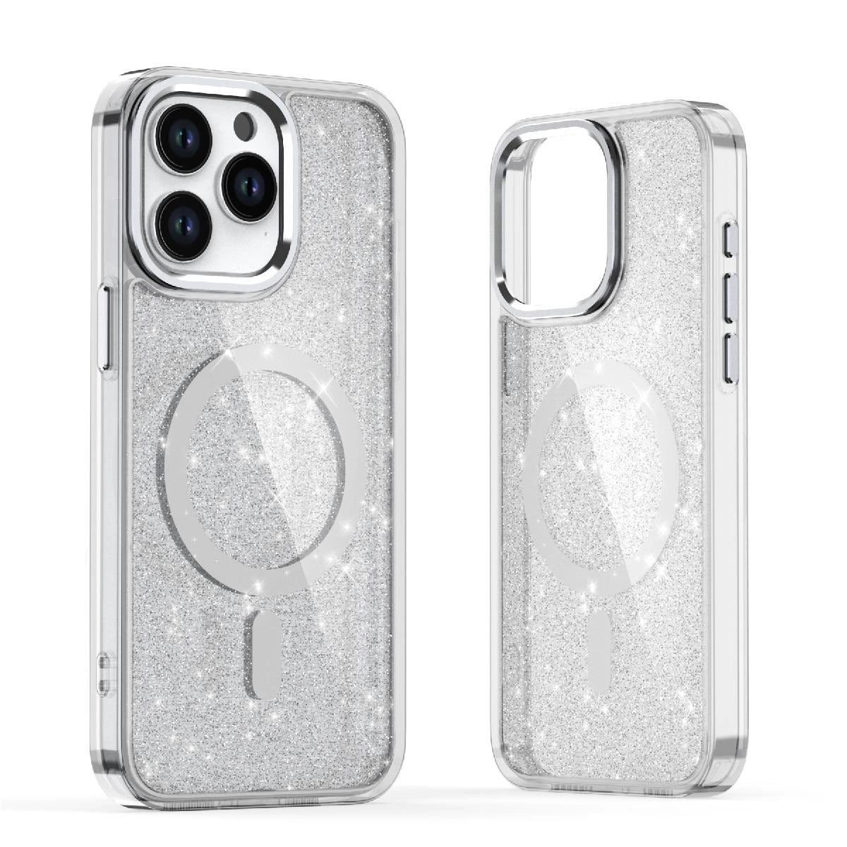 Glitter Case MagSafe til iPhone 16 Plus - hvid med glitter